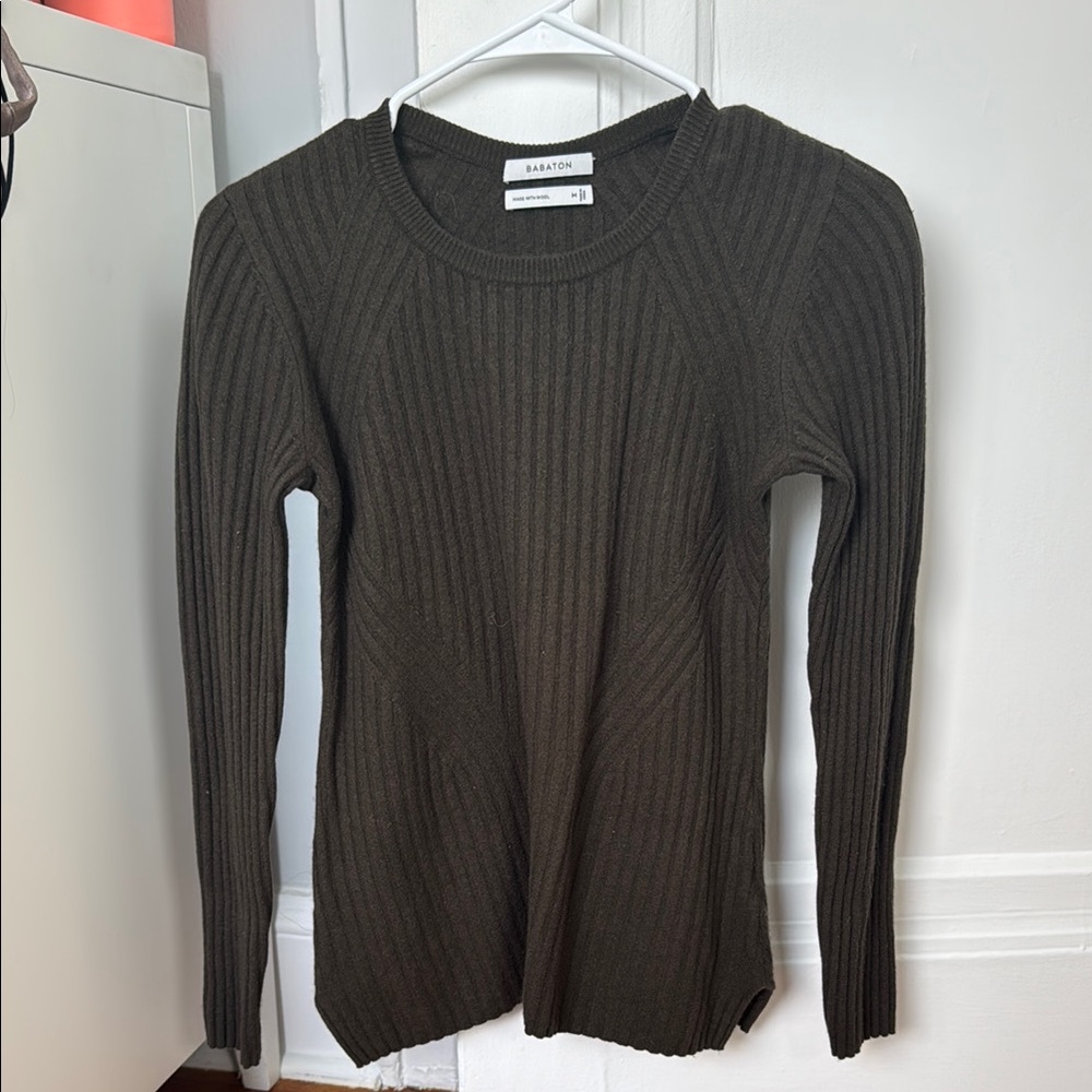 Babaton Olive Ribbed Knit Sweater